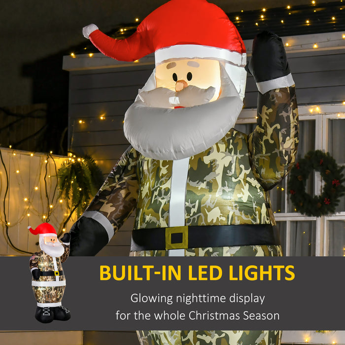 8ft Inflatable Camo Santa Claus - LED-Lit Outdoor Christmas Yard Decor with Salute Pose - Festive Display for Home & Garden Holiday Celebrations