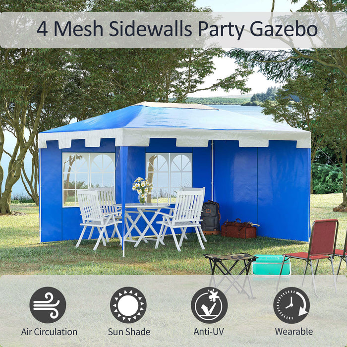 Outdoor Party Gazebo Marquee - 3x4m Garden Canopy with Sidewalls for BBQ, Camping & Patio - Ideal for Entertaining and Shelter Blue