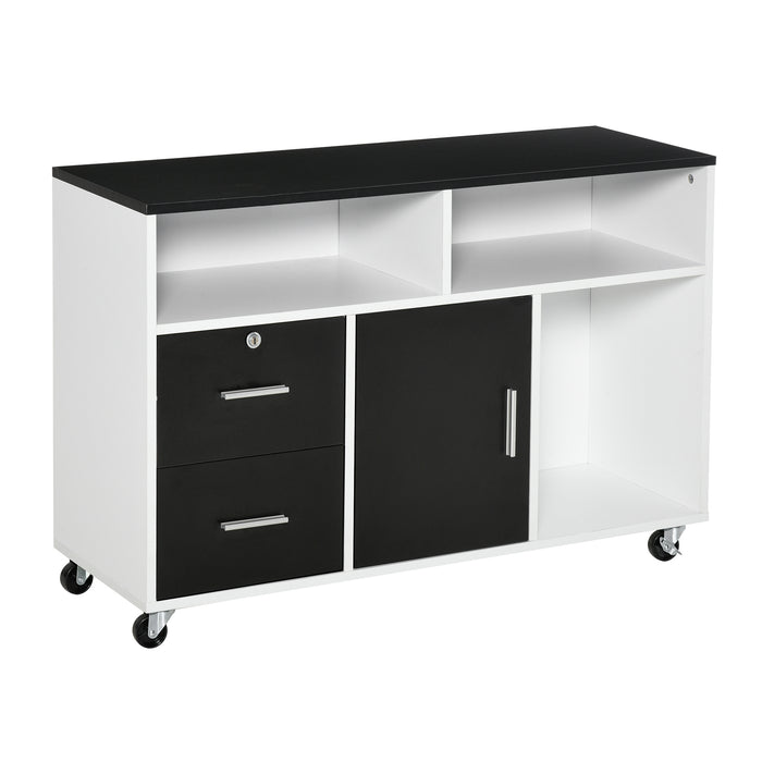 Lateral Mobile File Cabinet with Lockable Drawer - Home Office Storage Organizer and Printer Stand with Open Shelves - Secure Document Keeping for Professionals