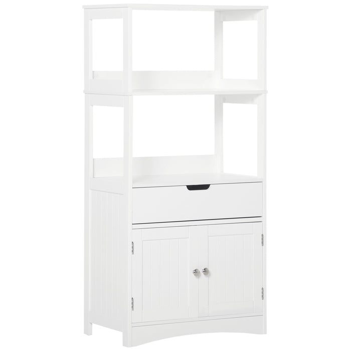 Free Standing Bathroom Floor Cabinet with Storage - Kitchen Cupboard with Shelves, Drawer & Doors in White - Versatile Living Room Organizer Furniture