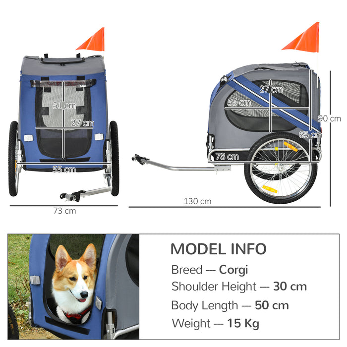 Pet Bicycle Trailer for Dogs and Cats - Foldable Carrier with Suspension, Blue - Ideal for Active Pet Owners