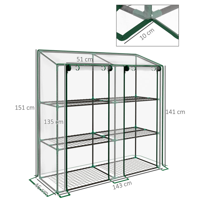 3-Tier Mini Greenhouse with 6 Reinforced Wire Shelves - Clear Cover for Indoor/Outdoor Gardening - Protects Plants and Seedlings from Elements