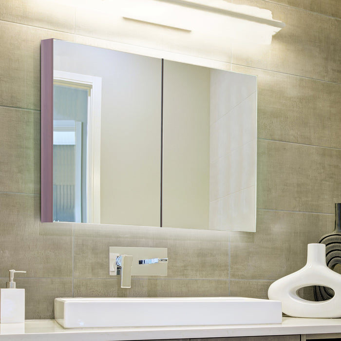 Wall Mounted Glass Mirror Cabinet in Light Walnut - Bathroom Storage Solution with Shelves, 63cm W x 60cm H x 13.5cm D - Ideal for Organizing Toiletries and Cosmetics