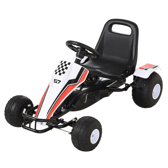 Kids' Racing-Style Pedal Go-Kart with Adjustable Seat - Durable PP Construction in White & Red - Fun Outdoor Activity for Children
