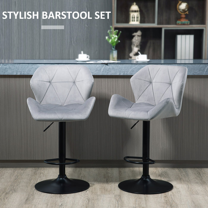 Velvet Touch Swivel Barstools with Backs - Set of 2, Adjustable Height, Metal Frame, Footrest, and Moulded Triangle Seat - Comfortable Seating for Kitchen, Bar, Entertainment Area