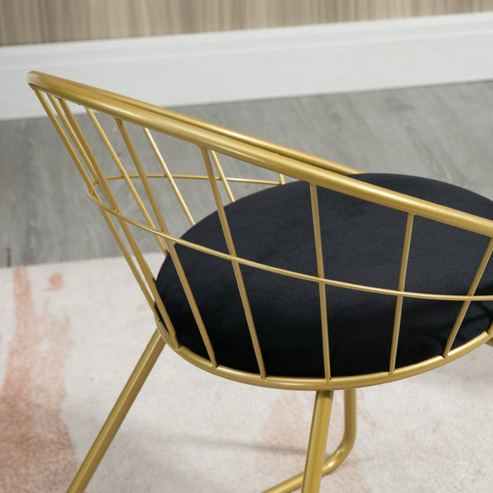 Metal Wire Dining Chair Duo - Velvet Cushion & Round Back Design with Durable Steel Frame - Elegant Seating for Living Room & Bedroom, Gold Finish
