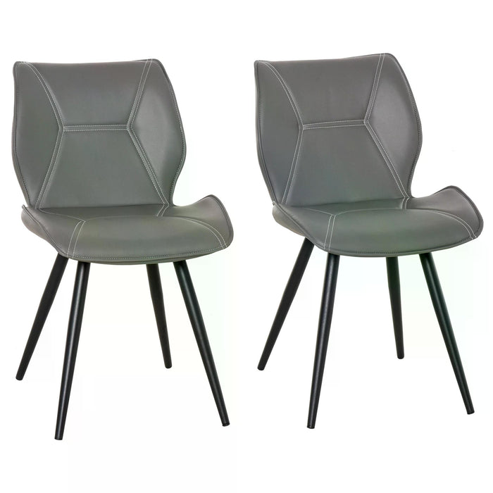 Contrast Stitched PU Leather Dining Chairs - Set of 2 Racing-Style Seats with Steel Legs and Ergonomic Padding - Stylish and Comfortable Home Gray Accent Chairs