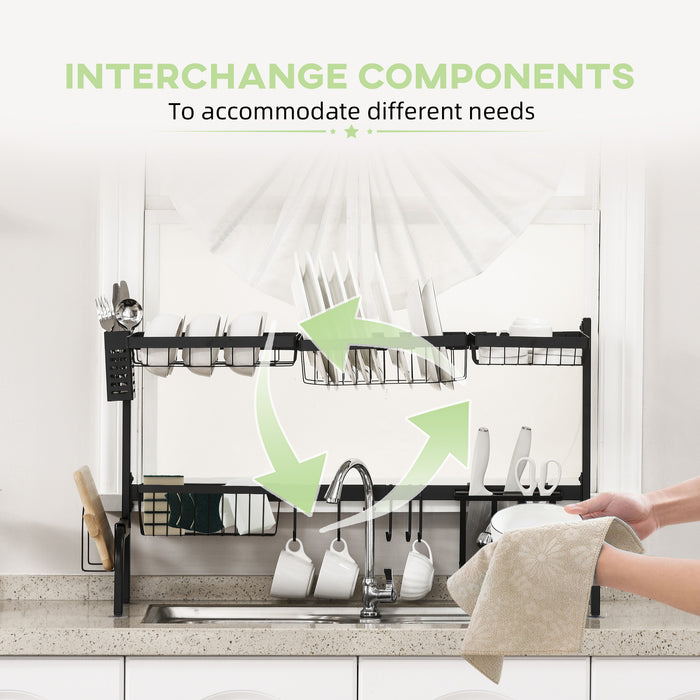 2-Tier Adjustable Over-the-Sink Dish Rack - Space-Saving Kitchen Organizer for Drying Dishes - Ideal for Small Homes & Apartments