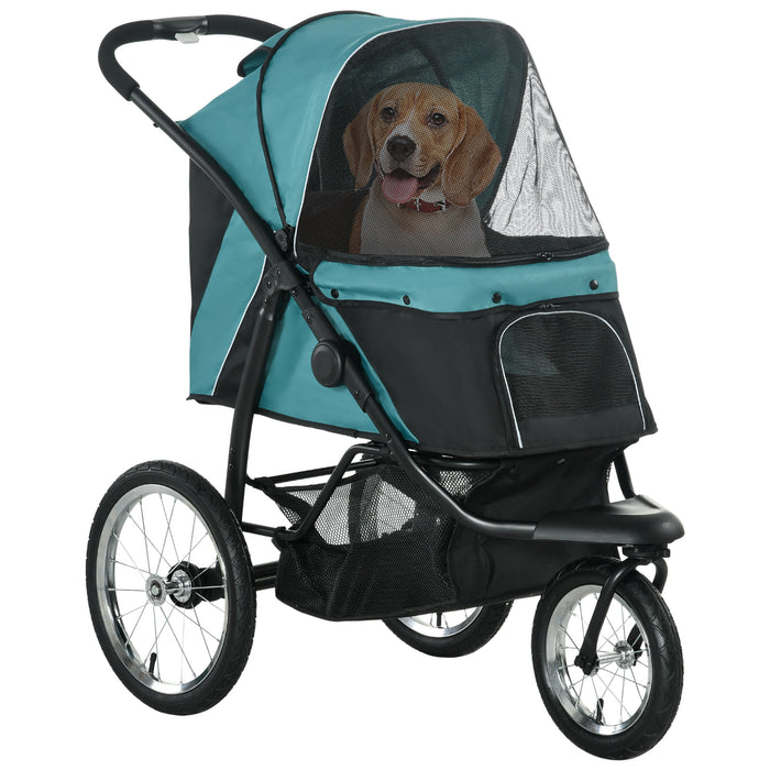 Foldable Pet Stroller Jogger - Medium & Small Dogs, Cats Pram with Adjustable Canopy, 3 Large Wheels, Dark Green - Comfortable Outdoor Travel for Pets