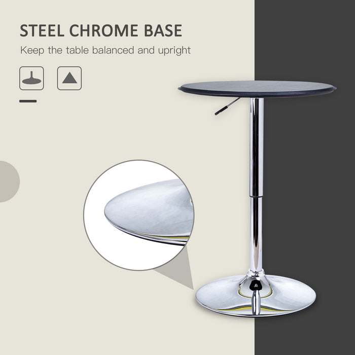 Adjustable Round Bistro Bar Table with Steel Base and PVC Leather Top - Sleek Design for Modern Home Kitchen Dining - Ideal Desk for Small Spaces and Entertaining Guests