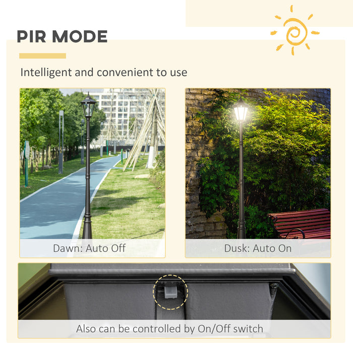 Solar-Powered LED Garden Lamp Post - 2.4m Aluminum Frame Patio Path Light with PIR Motion Sensor - Ideal for Lawns and Pathways, Elegant Black Design