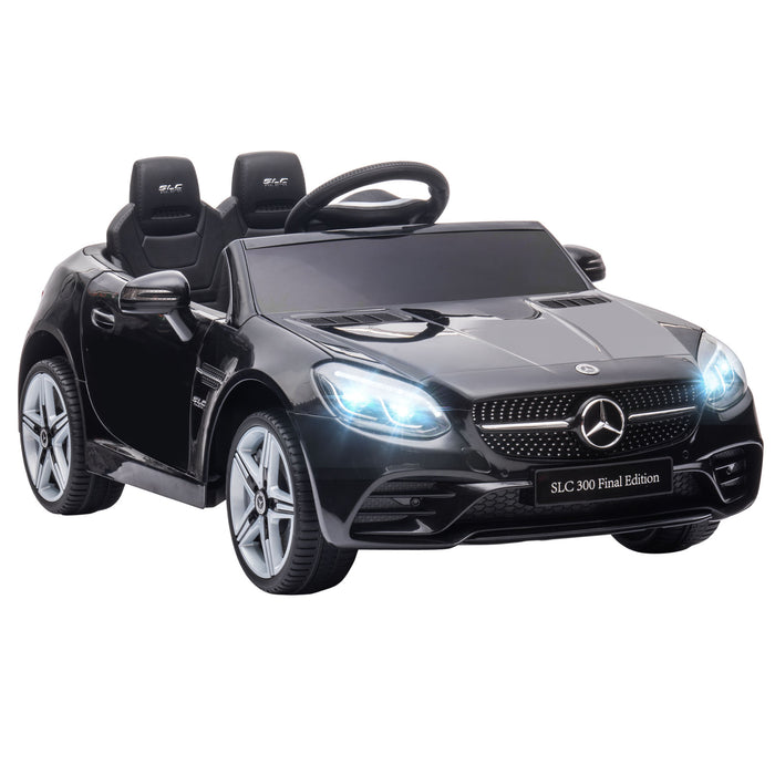 Mercedes Benz SLC 300 Electric Ride-On Car - 12V Dual Motor with Parental Remote, Music, Lights, and Suspension - Ideal for Children 3-6 Years, Sleek Black Design