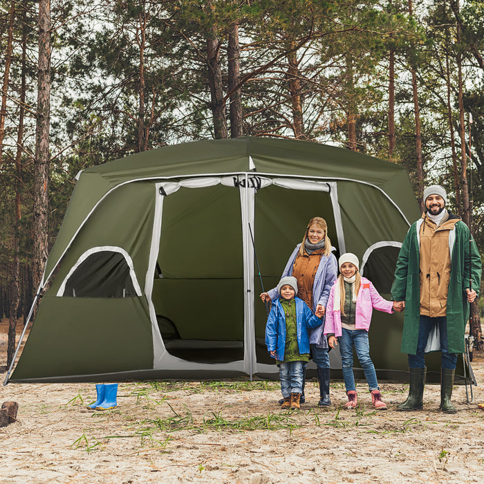 Family Camping Shelter 4-8 Persons - Dual-Room Large Mesh Windows Tent, Quick Assembly - Ideal for Backpacking & Hiking Adventures, Green