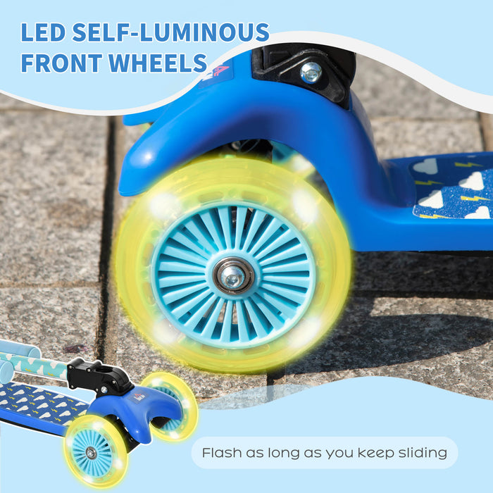 Blue Kids Foldable Scooter with Flashing Wheels - 3-Wheel Adjustable Height Kick Scooter - Ideal for Toddler Boys and Girls Aged 3-8 Years