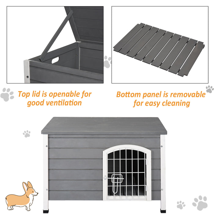 Wooden Dog Crate Kennel with Lockable Door - Small Pet House, Openable Top, Durable Construction in Gray - Ideal for Dogs and Small Animals Security and Comfort