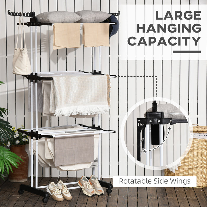 4-Tier Foldable Laundry Drying Rack - Steel Garment Organizer with Wheels, Indoor/Outdoor Compatibility - Space-Saving Solution for Clothing Management