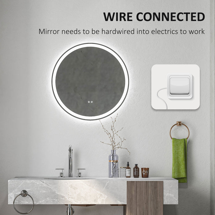 LED Illuminated Round Bathroom Mirror - 3 Color Temperature Settings & Anti-Fog Feature, 70cm - Sleek Aluminum Frame for Modern Home Decor & Clear Reflections