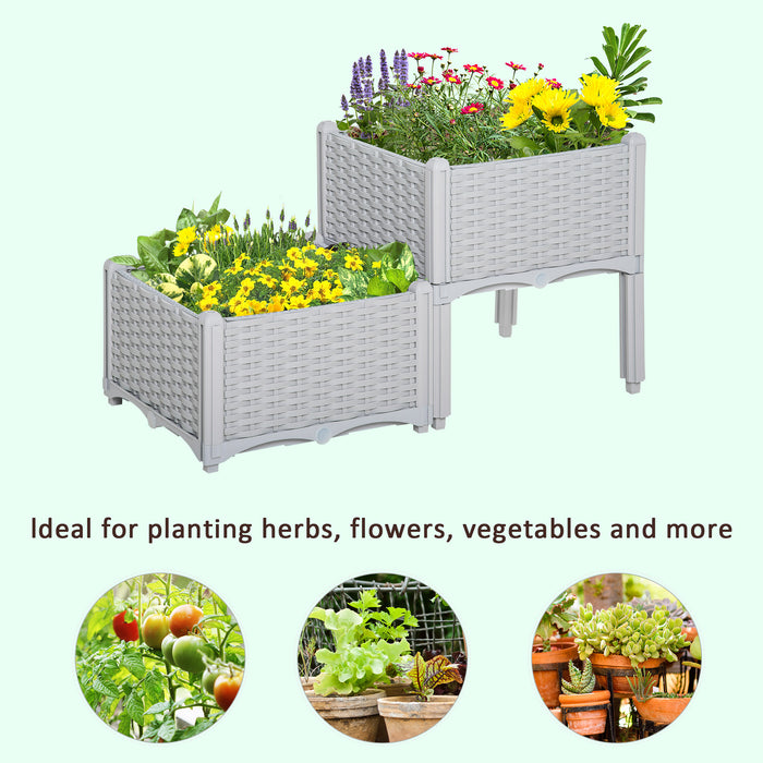 Elevated Garden Planters - 40cm x 40cm x 44cm Set of 2, Grey PP Patio Flower & Vegetable Planting Containers - Ideal for Gardeners and Outdoor Decor Enthusiasts