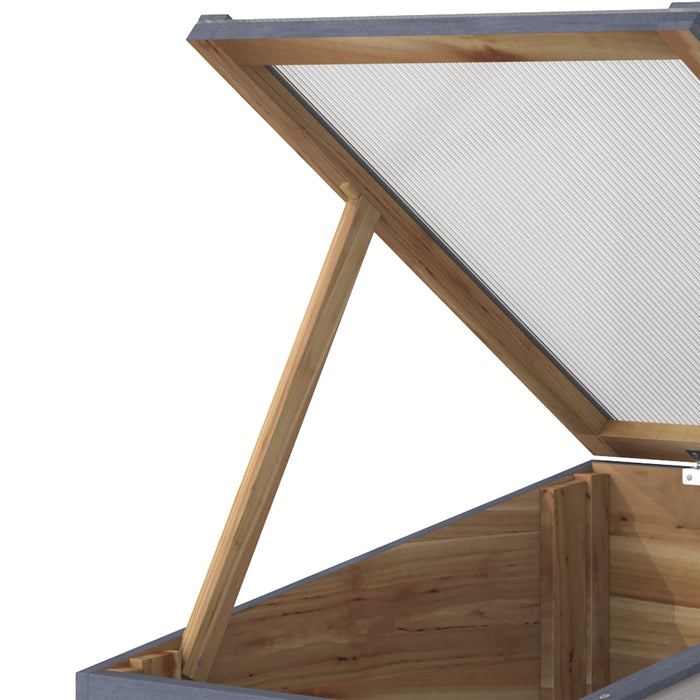 Polycarbonate Wooden Cold Frame - Sturdy Garden Greenhouse with Openable Tops for Plant Growth - Ideal for Season Extension & Seedling Protection, 100x50x36cm, Light Grey