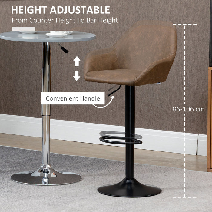 Swivel Barstools with Footrest and Backrest - Adjustable PU Leather Set of 2 with Sturdy Steel Base - Perfect for Kitchen Counter and Dining Room Comfort