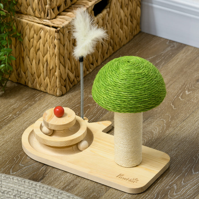 Mushroom Cat Scratcher - Interactive Post with Toy Balls and Feather, Indoor Feline Fun - Entertaining and Exercises for Cats