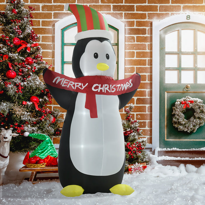 Inflatable 8-Foot Penguin with Merry Christmas Banner - LED-Lit Holiday Lawn Ornament - Festive Outdoor & Indoor Decoration for Yards and Parties