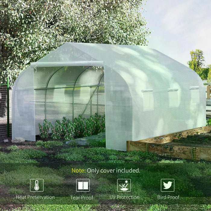 Reinforced Greenhouse Replacement Cover 4.5 x 3 x 2m - Sturdy Plant Protection with Zipper Door for Walk-In Growhouses, White - Ideal for Gardeners and Home Farming Enthusiasts