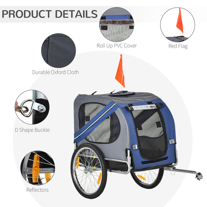 Pet Bicycle Trailer for Dogs and Cats - Foldable Carrier with Suspension, Blue - Ideal for Active Pet Owners