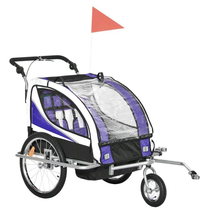 Kids Fun-Express Bike Trailer - 360° Rotatable Dual Child Bicycle Carrier with Durable Steel Frame & LED Lights, Purple - Ideal for Active Families & Outdoor Adventures
