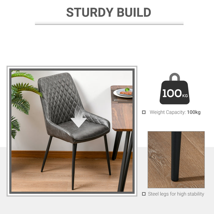 Vintage-Inspired Grey PU Leather Chairs - Set of 2 Upholstered Side Chairs with Metal Legs for Dining & Living Room Areas - Ideal for Home and Small Spaces Comfort Dining
