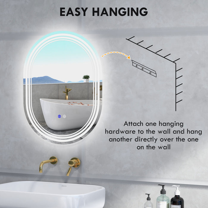 LED Illuminated Bathroom Mirror - 700x500mm Anti-Fog Makeup Mirror with Touch Switch - Suitable for Vertical or Horizontal Mounting