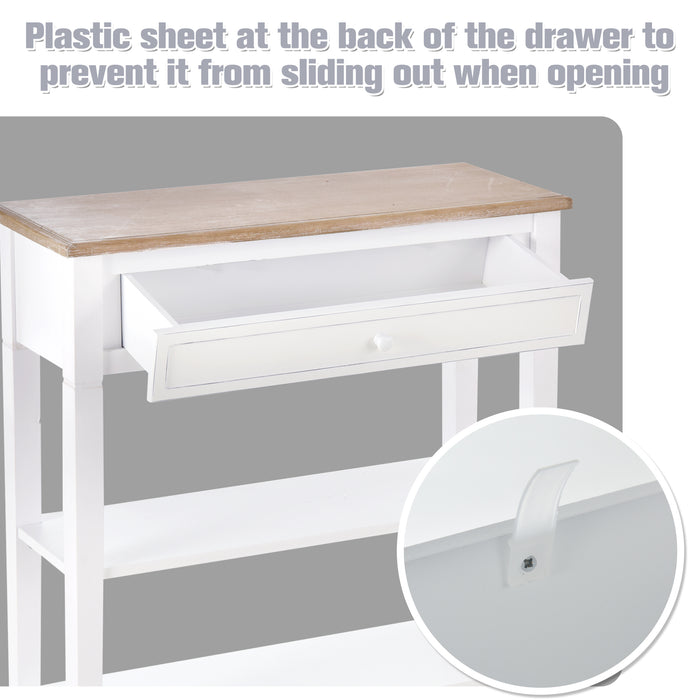 Hallway Console Table with Drawer & 2 Shelves - Elegant Retro-Styled Side Desk with Worktop Handle - Ideal Storage Solution for Bedroom and Living Room
