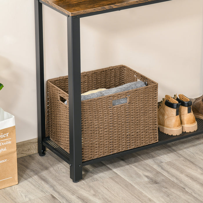 2-Tier Console Table with Mesh Shelf - Rectangular Side/End Table, Adjustable Feet, Brown & Black - Ideal for Living Room, Entryway, Hallway Storage & Display