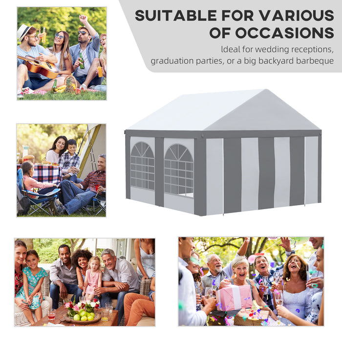 Galvanised 4x4m Party Tent Marquee - Gazebo with Side Panels, Four Windows, Double Doors - Perfect for Parties, Weddings, and Events