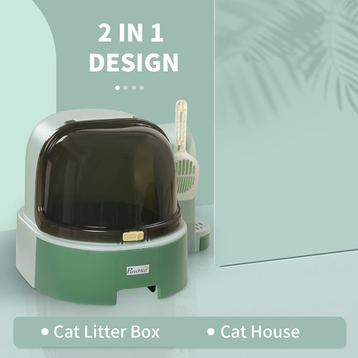 PP Cat Litter Box with Drawer - Easy-Clean Scoop & Openable Cover Design in Green - Ideal for Hassle-Free Pet Waste Management