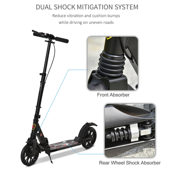 Foldable Kick Scooter for Adults and Teens - Height Adjustable, Aluminum Frame, Rear Wheel & Hand Brake, Shock Absorption - Ideal Urban Commute and Play for Ages 14+