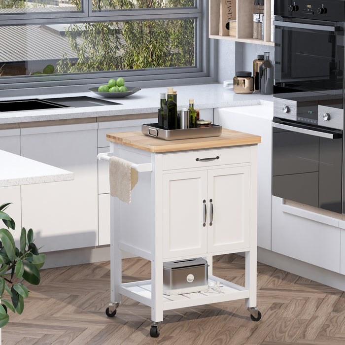 Kitchen Island with Storage Drawer - Elegant White and Oak Finish - Perfect for Additional Kitchen Space and Organization