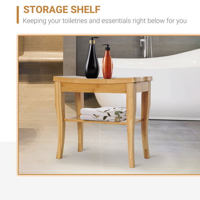 Bamboo Shower Bench with Storage Shelf - Eco-Friendly Water-Resistant Spa Stool - Ideal for Bathroom Organization and Comfort