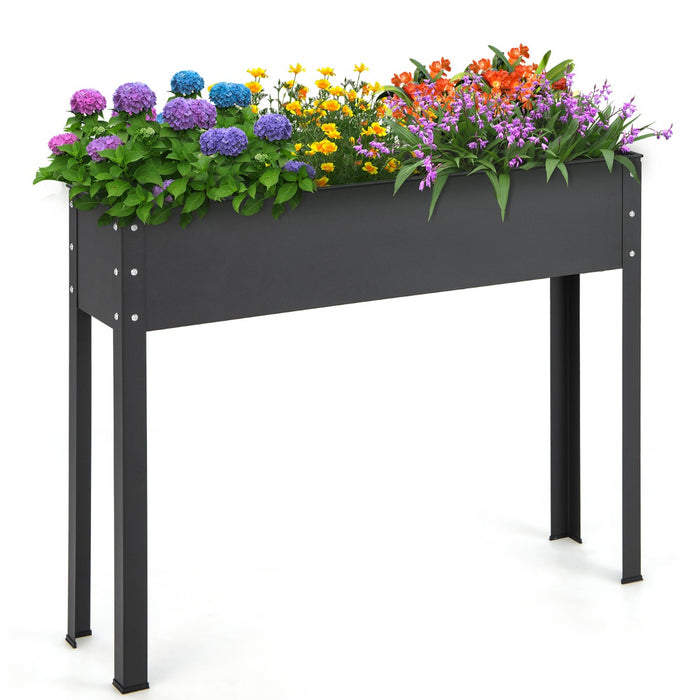 Metal Elevated Planter Box - With Legs and Drainage Hole, Ideal for Flowers, Herbs, Vegetables, and Fruits - Perfect Gardening Solution for Urban Spaces in Sleek Black Design