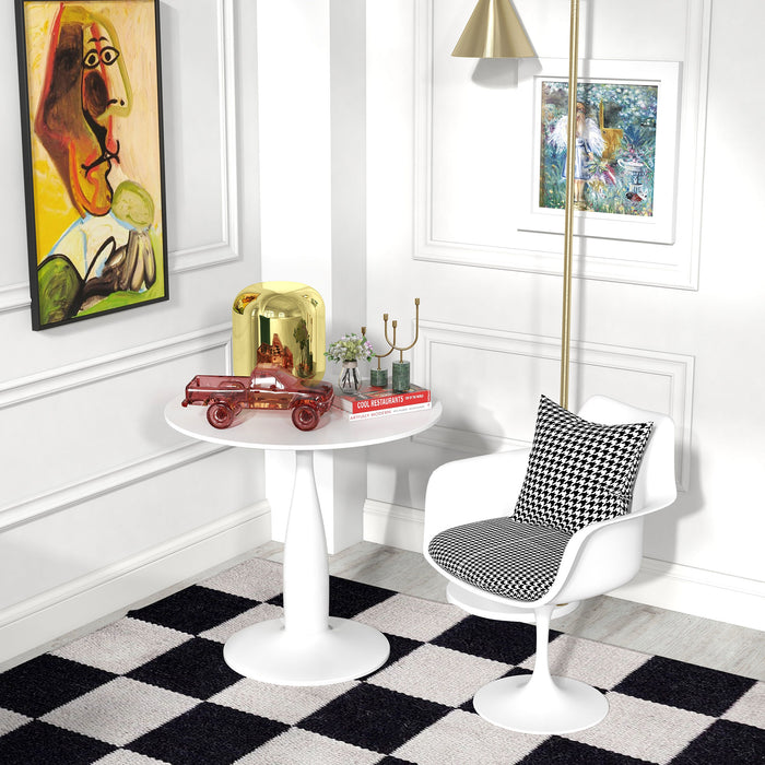 Modern Round Dining Table with Steel Base - Non-slip Foot Pad, Space-Saving Design - Ideal for Small Dining Rooms or Apartments