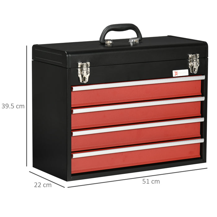 Lockable 4-Drawer Tool Chest with Ball Bearing Runners - Heavy-Duty Metal Toolbox for Secure Storage - Portable Design for DIY Enthusiasts and Professionals