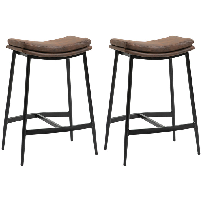 Industrial Style Bar Chairs - Set of 2 Microfibre Upholstered Stools with Curved Seats and Steel Frame - Perfect for Breakfast Bars and Kitchen Islands