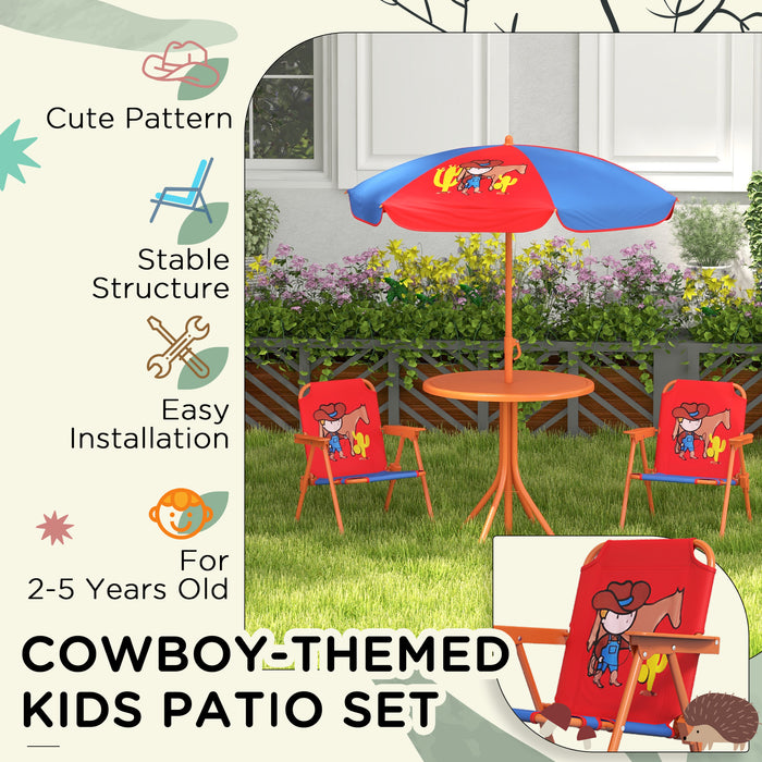 Cowboy-Themed Kids Picnic Table and Chair Set - Adjustable & Foldable Outdoor Garden Furniture with Parasol - Perfect for Children's Al Fresco Dining and Play