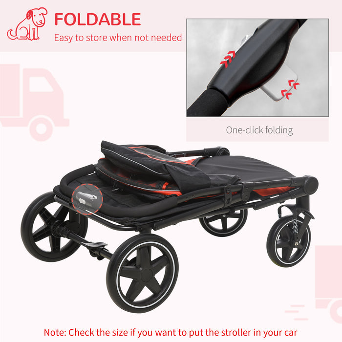 Foldable Pet Stroller with Rain Cover - Cat and Dog Pushchair, Front Swivel Wheels, Shock Absorption - Convenient Travel with Storage and Ventilated Mesh