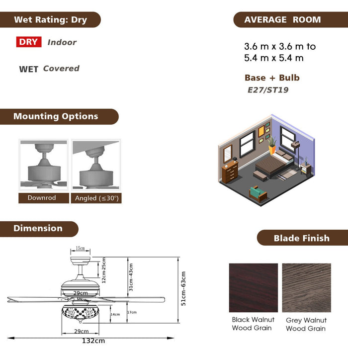 Black Ceiling Fan with Light - Featuring Remote Control, Ideal for Bedroom and Living Room - Perfect Solution for Indoor Air Circulation