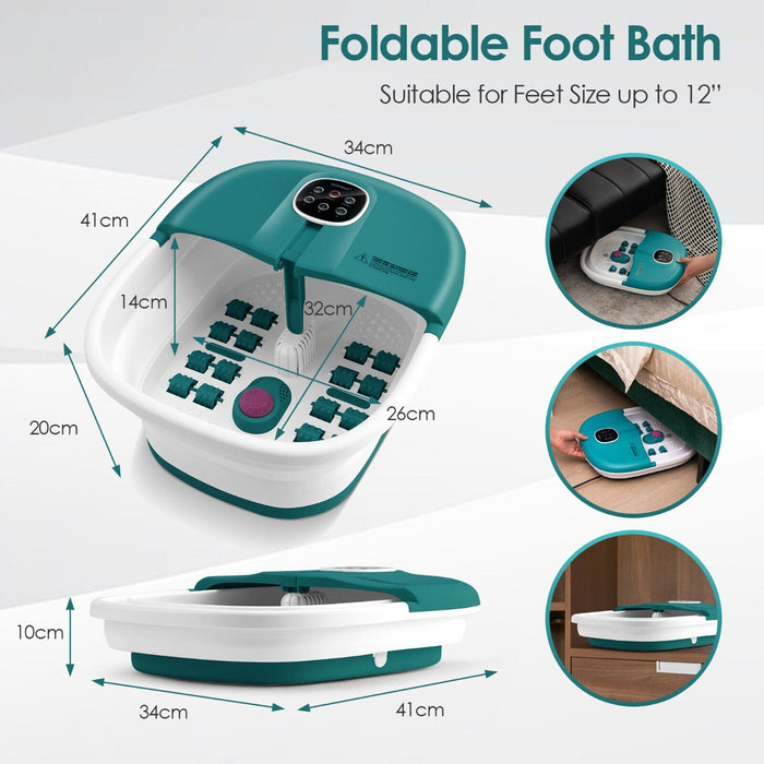 Foot Spa Bath Massager - Heat Bubbles, Remote Control in Green - Ideal for Relaxation and Stress Relief