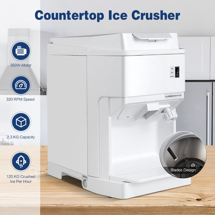 350W Commercial Electric Ice Crusher - Adjustable Ice Size for Home and Restaurant Use - White Model Perfect for Professional Catering Services