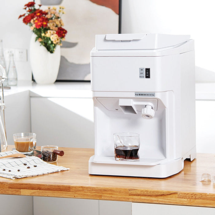 350W Commercial Electric Ice Crusher - Adjustable Ice Size for Home and Restaurant Use - White Model Perfect for Professional Catering Services