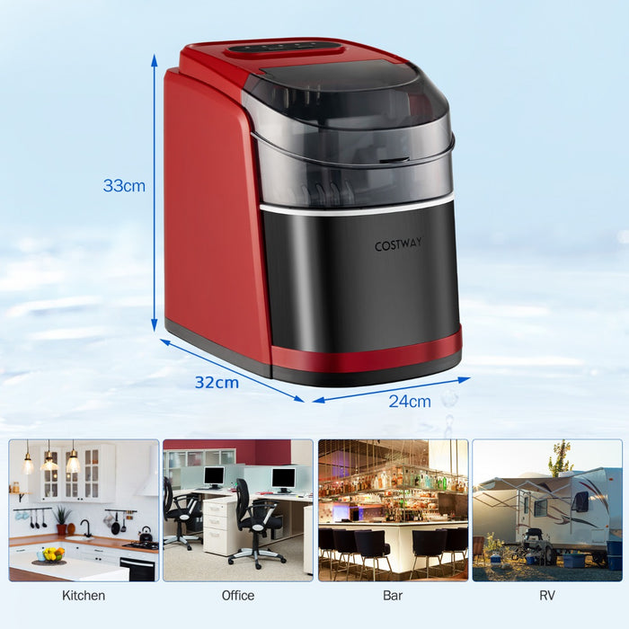 Countertop Ice Maker Red Edition - Portable with Ice Scoop and Basket Features - Perfect for Home Bar or Kitchen Use