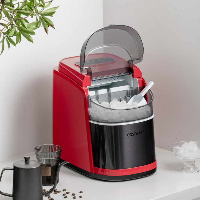 Countertop Ice Maker Red Edition - Portable with Ice Scoop and Basket Features - Perfect for Home Bar or Kitchen Use
